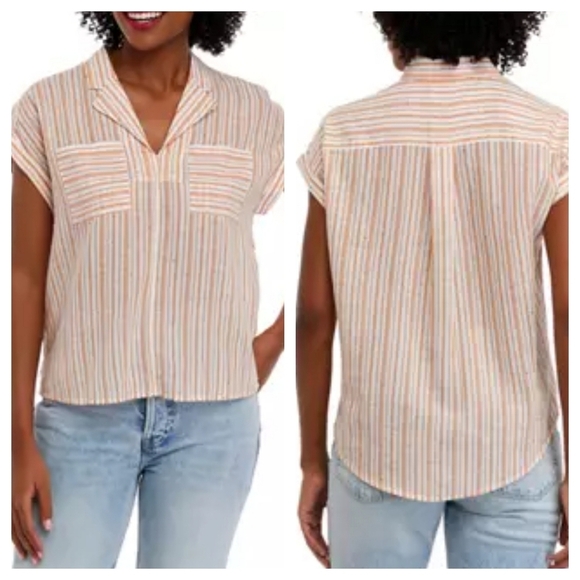 Wonderly Orange Stripe Popover Shirt - Picture 1 of 8
